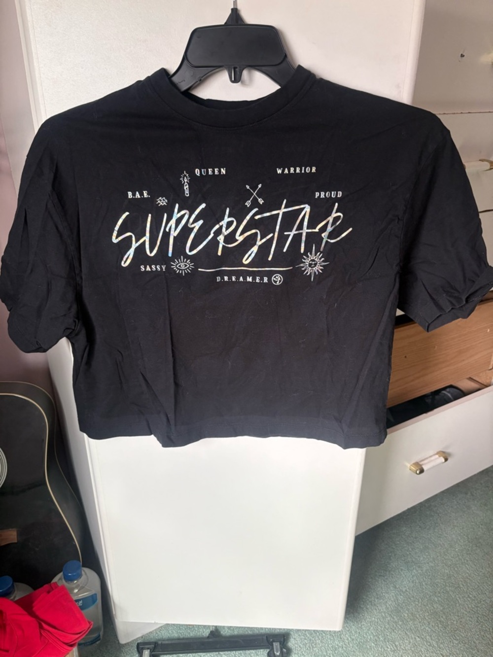 Zumba Fitness Black Crop Top with White 'Superstar' Script